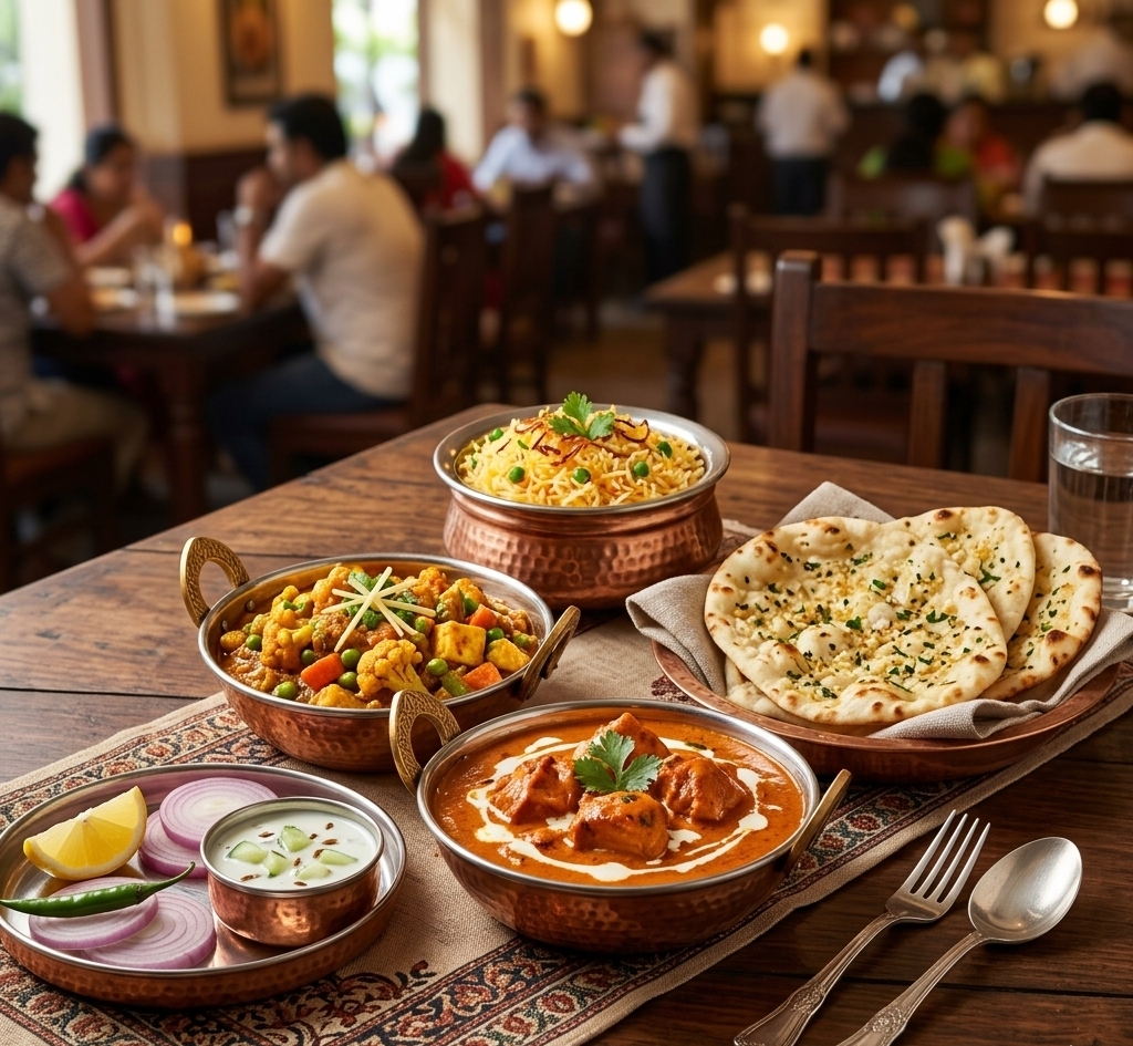 Butter Chicken + Vegetable Curry with Indian Rice or Naan Bread